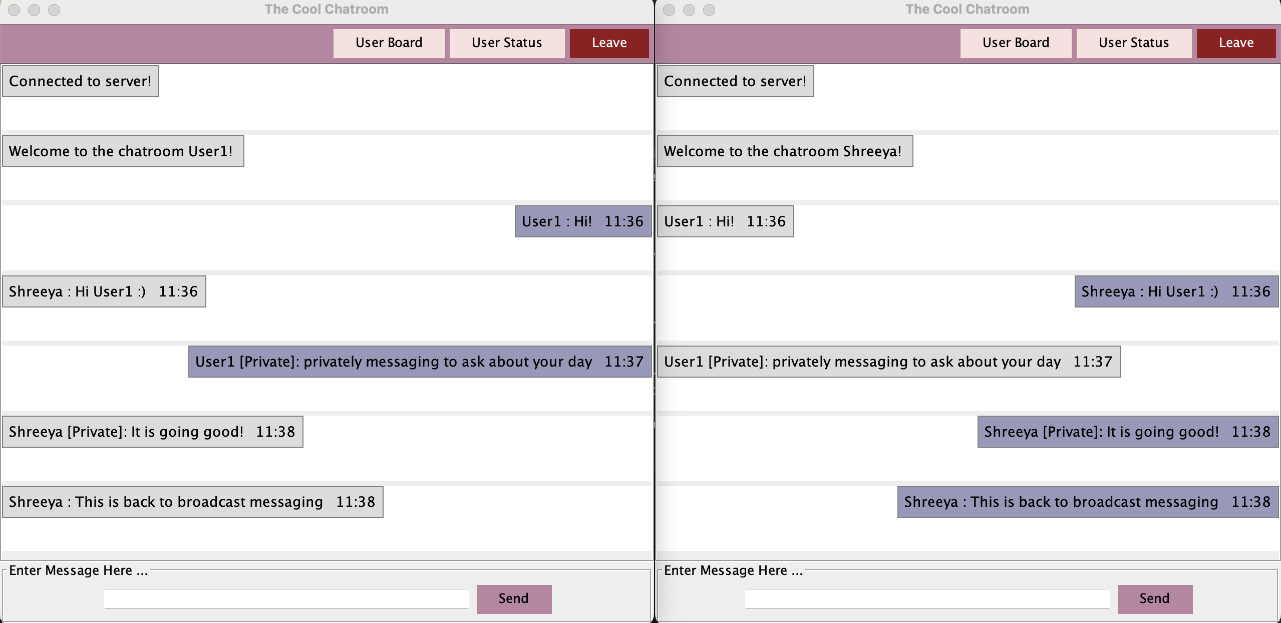 Chatroom Client Test Messages Screenshot